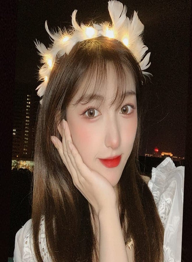 winvin LED Feather Wreath Crown Headband Light-Up Angel Halo Headband For Girl Women Festival Holiday Wedding Party Cosplay Supplies (Warm White) - Image 4